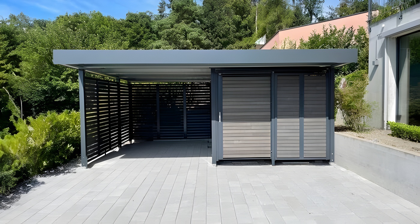 Современный навес пристроенный к дому «веранда»